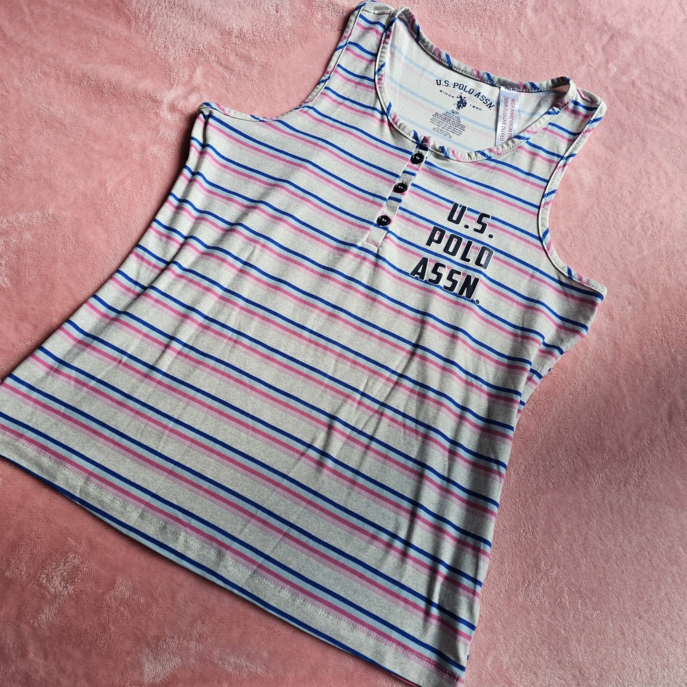 U.S. Polo Assn. Y2K Multicolor Striped Tank Top Blue Pink Grey 2000's